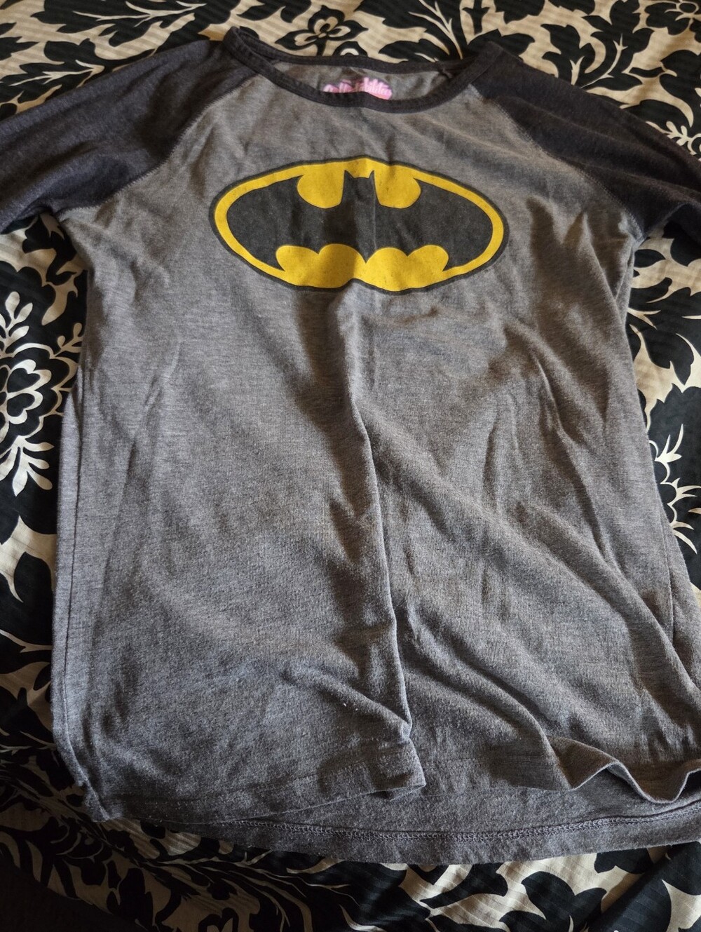 Old Navy Gray and Yellow Batman Raglan Tee